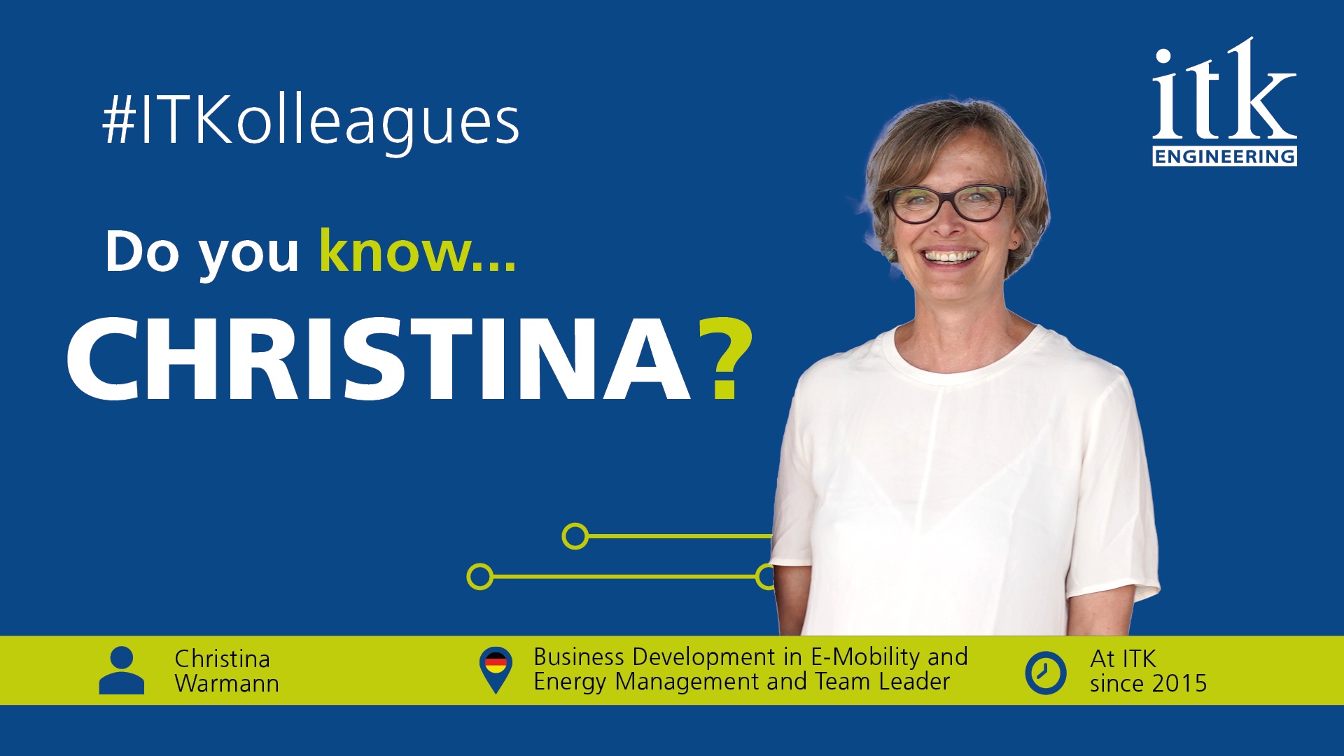 #ITKolleagues Cover: Christina Warmann, Business Development in E-Mobility and Energy Management and Team Leader